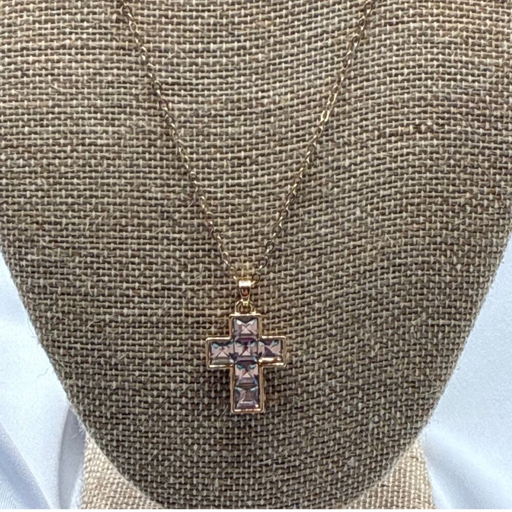 Park Lane Sacred Gold Cross Pendant Necklace Baguette CZ Crystals